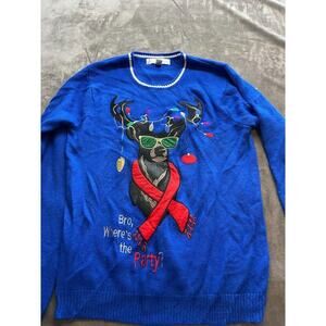 Jolly Sweaters Size M Blue Bro Where's the Party‎ Holiday Ugly Christmas Sweater